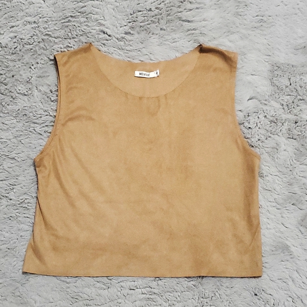 Brandy Melville tan suede like boxy cropped sleeveless top - size Small